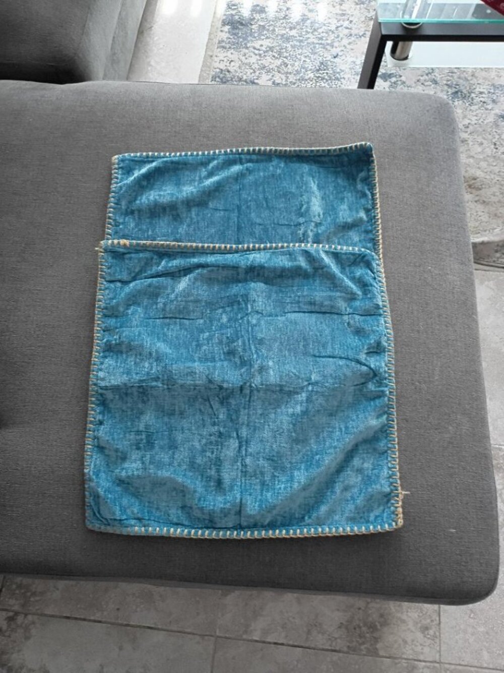Pillow Covers (2)   Chenille Teal and Gold